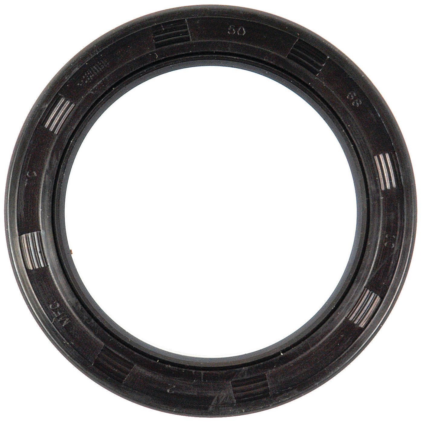 The Sparex Metric Rotary Shaft Seal (Part No. S.50374) in a 50 x 68 x 10mm size is a circular black rubber seal with markings and ridges on its outer edge, featuring a double lip design for enhanced performance.