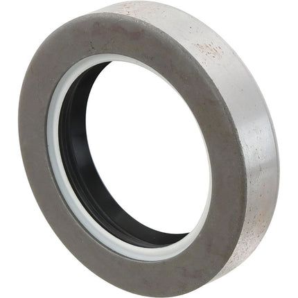 A gray metal ring with a black rubber inner ring, reminiscent of a mechanical seal or bearing component, ideal for use as the Sparex Metric Rotary Shaft Seal, 55 x 82 x 16.5mm (Sparex Part No.S.43314).