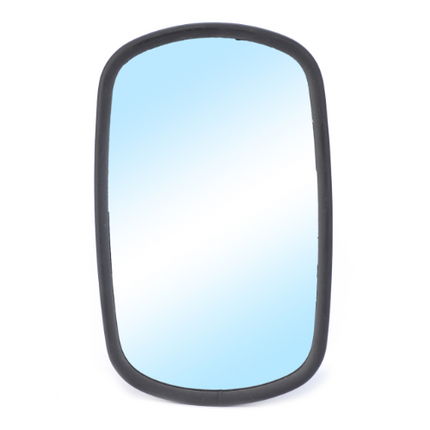 The Massey Ferguson - Mirror External - 3806614M91 by AGCO is a rectangular rearview mirror featuring a black frame and a blue-tinted, shatterproof reflective surface.