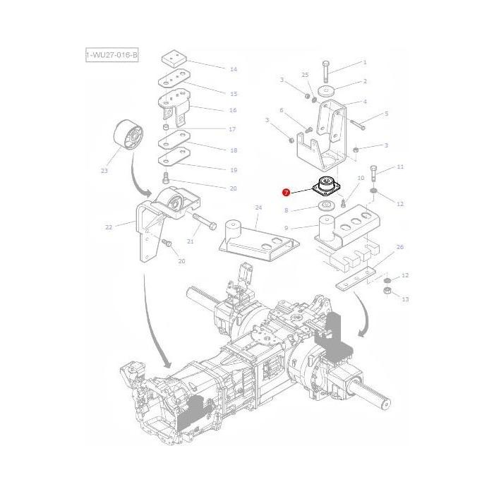 Technical diagram illustrating the assembly parts of a mechanical gearbox, with individual components numbered and labeled, showing the intricate connections and positions of each part, similar to those found in AGCO's Massey Ferguson Mounting - 3712693M1.