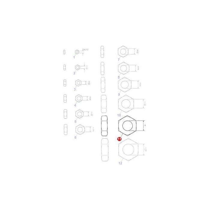 Technical drawing showing various views and dimensions of the AGCO Massey Ferguson 1" UNF hexagonal nut (Part Number: 355646X1) and its components, labeled with numbers and line measurements.