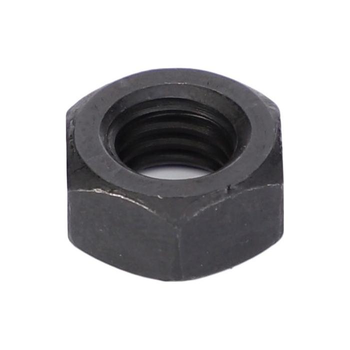 A black metal hex nut with internal threading, specifically designed as a reliable component for the Massey Ferguson 3600 Series tractor parts, available under the product name AGCO Massey Ferguson - Nut Exhaust Manifold - V504800800.