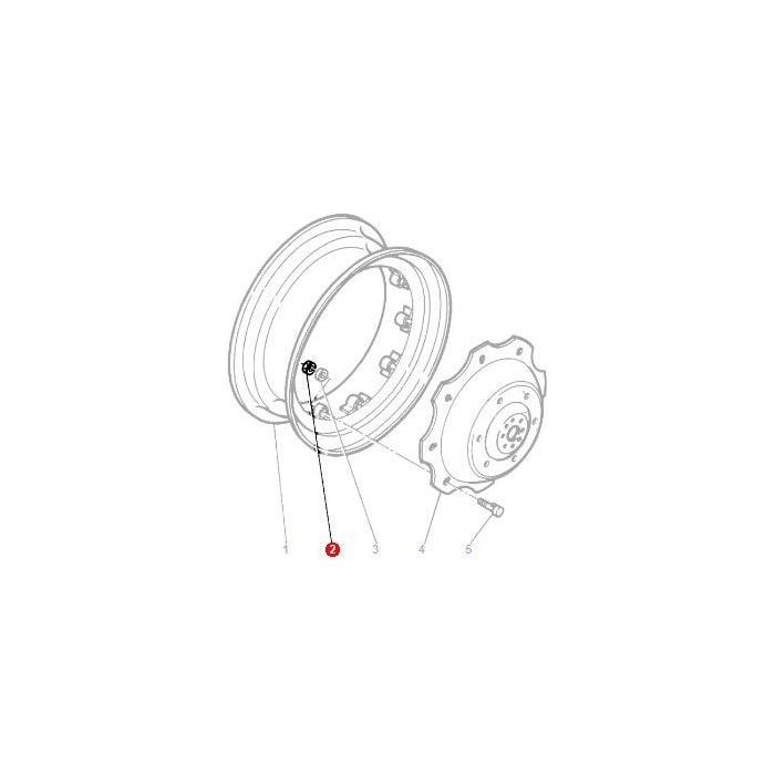 Diagram of a disassembled wheel hub from an 8100 Series Massey Ferguson tractor, with labeled parts including the AGCO Massey Ferguson Nut M16 1.5 (3009748X1), showing an exploded view of the assembly.