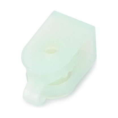A translucent white plastic Massey Ferguson Nut M4 Cladding (4289782M1) from the AGCO brand, featuring a hole for mounting and a rounded end.