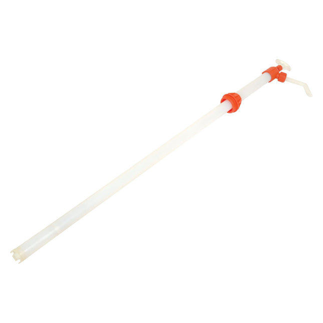 The Sparex Nylon Self Priming Chemical Lift Pump - S.25458 is a white, hand-operated siphon pump with a long tube and a red connector near the top, making it ideal for transferring AdBlue antifreeze.