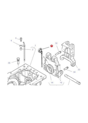 Diagram of a Massey Ferguson engine assembly showing various components with numbered labels, including a highlighted AGCO part labeled with the number 27 (Oil Dipstick - 4300359M1 - 4304857M1).