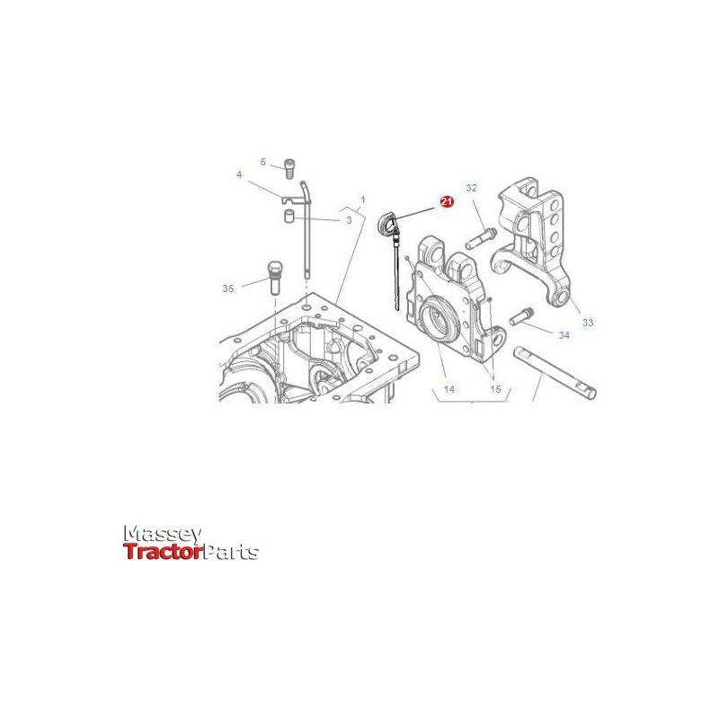 Exploded diagram of mechanical parts from AGCO, showcasing the Massey Ferguson Oil Dipstick (Product Numbers: 4300359M1 and 4304857M1), along with numbered labels for bolts, gears, and other components.