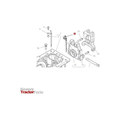 Exploded diagram of mechanical parts from AGCO, showcasing the Massey Ferguson Oil Dipstick (Product Numbers: 4300359M1 and 4304857M1), along with numbered labels for bolts, gears, and other components.