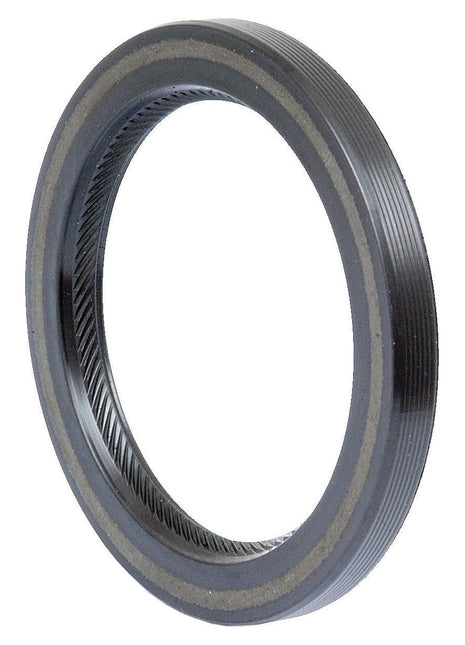 A close-up of the Sparex Oil Seal 47x62x6mm (Sparex Part No. S.57432), featuring a black circular design with radial grooves and a textured surface, ideal for Ford / New Holland applications.