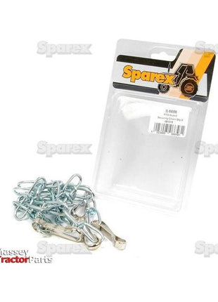 A package of Sparex hardware components, labeled as PACK 2 X 6583 FOR P.T.O GUARD with Part No. S.6656, is shown, featuring Agripak's metallic clips and chains. The package includes a P.T.O guard for added safety.