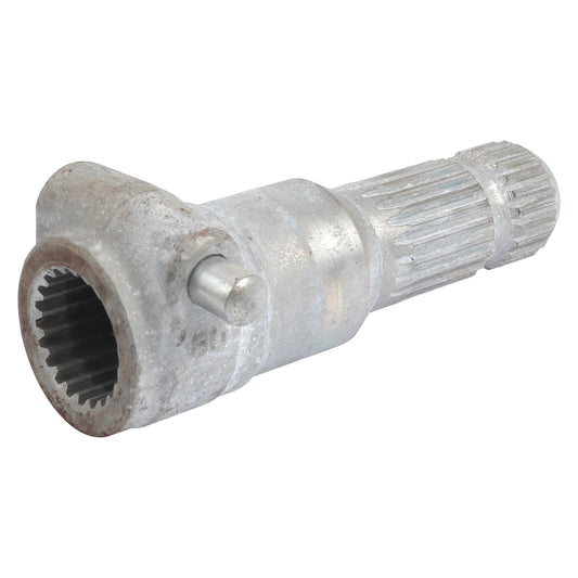 The Sparex PTO Adaptor (S.15907) features a heavy-duty metal gear shaft with splines and a cylindrical, grooved end, designed for use in various mechanical assemblies such as PTO adapters.