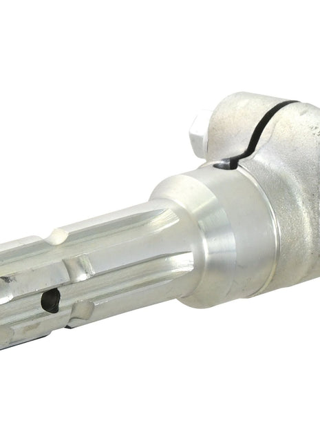 The Sparex PTO Adaptor - Female spline 1 3/8'' - 6 x Male spline 1 3/8'' - 6 with Clamp Bolt (S.3741) is a metal universal joint coupler designed for standard-duty applications and features a grooved cylindrical shaft and attached fasteners.