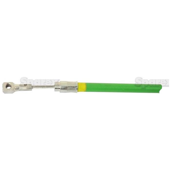 Image of a Sparex PTO Cable (Part No. S.62629) with an outer cable length of 742mm, featuring a green and yellow electrical grounding wire with a metal lug terminal at one end, reminiscent of the outer cable length on a Fiat 880.