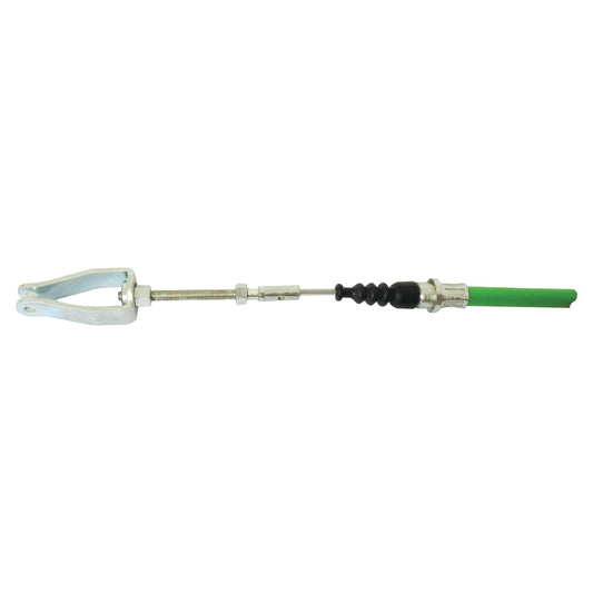 A green-handled mechanical grabber with a metal arm, reminiscent of the precision found in Sparex PTO cables (Sparex Part No. S.62629, Length: 1010mm, Outer cable length: 742mm), and a claw mechanism at one end.