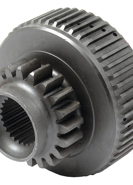 The PTO Clutch Hub (Sparex Part No. S.65969) from Sparex features an interlocking cogwheel design with evenly spaced teeth, resembling a component from Ford New Holland machinery. It seems to be an essential industrial or mechanical part.