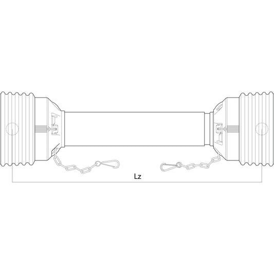 Technical drawing of the Sparex PTO Complete Guard Kit, featuring ribbed ends and chains attached, with Easy-Lock technology. The length of the object is labeled 1010mm.