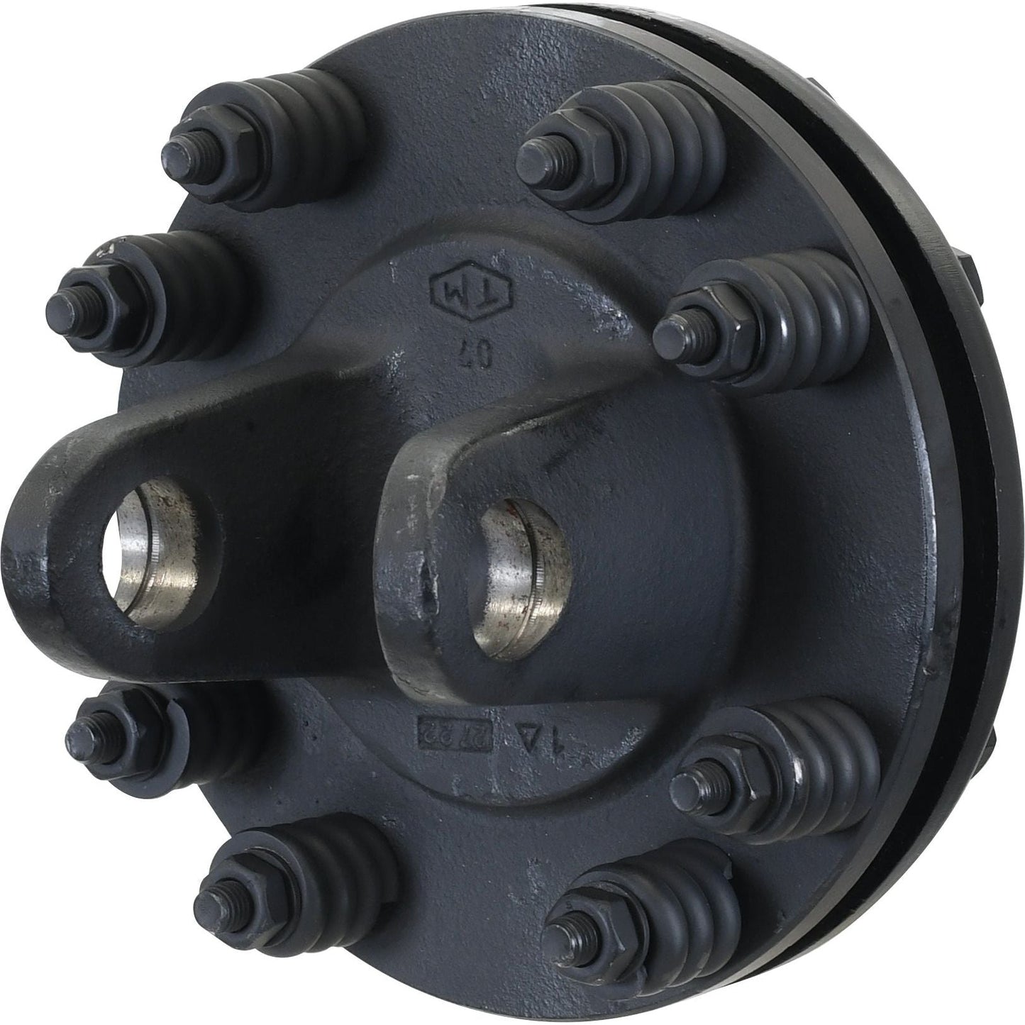 A close-up shot of the Sparex PTO Friction Clutch (U/J Size: 30.2 x 92mm) in black, featuring multiple bolts and two cylindrical openings, highlights the precision engineering of this 1 3/8''-6 Spline component - S.6742.