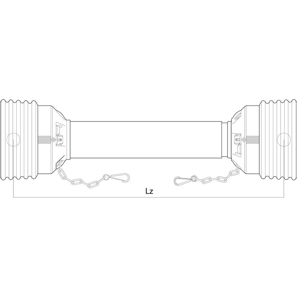 Technical drawing of a cylindrical object with ribbed ends connected by a chain, labeled with "Lz" indicating the 1010mm length of the central section. The design incorporates the Sparex PTO Guard - Easylock, Size: Small Guard, for added safety. (Supplied with | Sparex Part No.S.56601)
