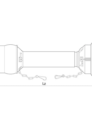 Revised Sentence: Illustration of a cylindrical object with grooved ends and a central shaft connected by two small chains at the bottom. The letters "Lz" indicate a measurement along its length of 1010mm. This representation could be depicting the Sparex PTO Guard - Easylock - Wide Angle, Size: Large, (Sparex Part No.S.20233) in an engineering diagram.