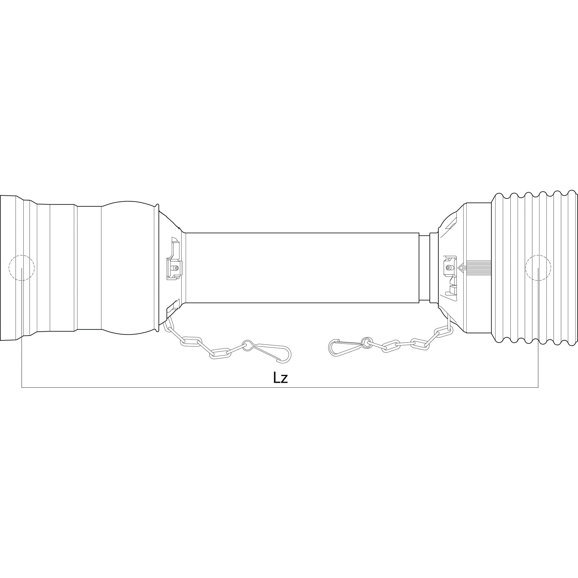 The technical drawing depicts a mechanical component with two cylindrical ends and a central section connected by chains, labeled "Lz" indicating its length of 1010mm. It features the PTO Guard - Easylock - Wide Angle (Sparex Part No. S.20231) from the Sparex brand for added safety, in size small.
