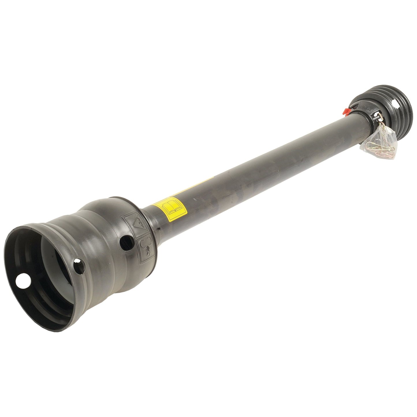 Image of a black plastic mechanical component with a cylindrical shape and fittings on both ends, designed as the Sparex PTO Guard - Easylock - Wide Angle, Small size with a length of 1010mm (Sparex Part No. S.20231).