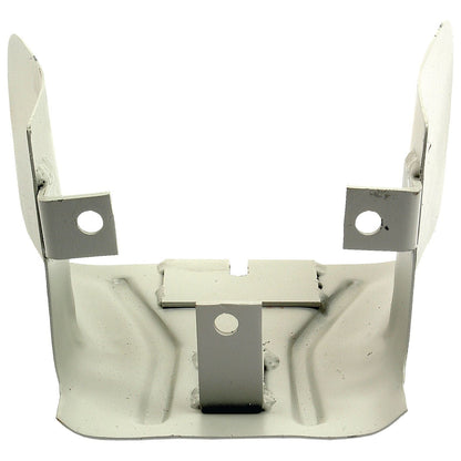 Introducing the Sparex PTO Guard (Sparex Part No.S.67135): A white-painted metal bracket with mounting holes and an angular design, specifically engineered for use as a P.T.O. Guard on Ford/New Holland equipment.