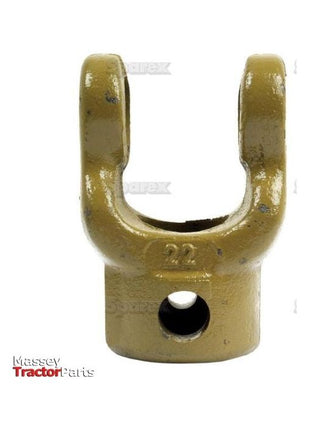 This Sparex PTO Implement Yoke features a U-shaped top and a 30mm bore at the bottom. The yoke, which has the product number "S.6003" and is compatible with PTO Series components, prominently displays the Massey Tractor Parts logo in the lower left corner. Its specific dimensions are 22 x 54.8mm (U/J size).