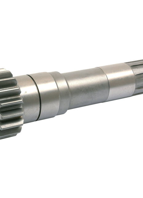 The Sparex PTO Input Shaft - S.40774 is a metal gear shaft featuring multiple grooves and a toothed gear on one end, designed with precision splines to enhance performance in mechanical machinery.