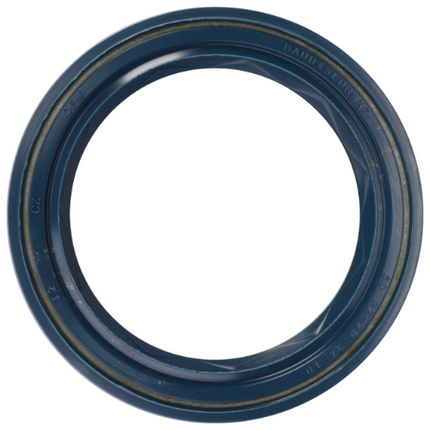 A blue circular rubber seal with engraved text on its inner ring, viewed from above, ideal for Massey Ferguson 3000 Series tractor parts. This is the Massey Ferguson - PTO Oil Seal - 3619342M1 by AGCO.