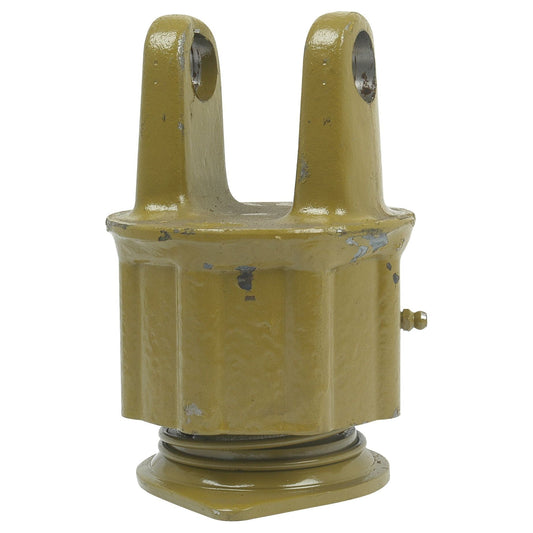 Description: The PTO Over-Running Clutch (U/J Size: 23.8 x 61.2mm), with a size of 1 3/8''-6 Spline - S.6035 by Sparex, is a yellow metal mechanical component featuring two prongs, designed for attachment or support. It exhibits visible wear and includes a spring mechanism at the base, reminiscent of designs from the German Series AW20/W2200.
