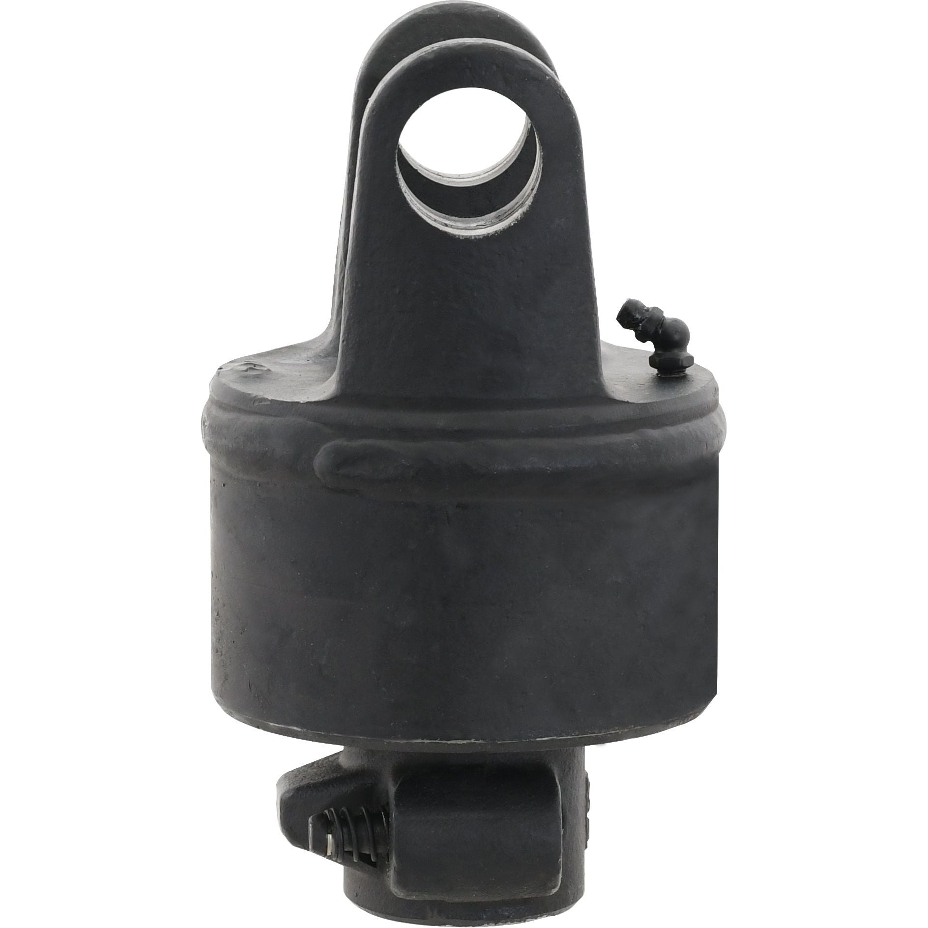Close-up of the Sparex PTO Over-Running Clutch (U/J Size: 27 x 74.5mm, Size: 1 3/8''-6 Spline - S.6045) in black, featuring a cylindrical shape with a circular opening at the top and a nozzle-like protrusion on the side, reminiscent of designs seen in the German Series.