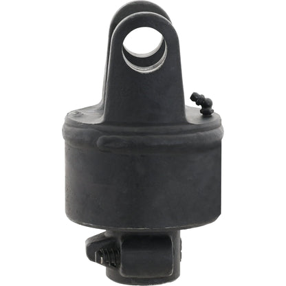 Close-up of the Sparex PTO Over-Running Clutch (U/J Size: 27 x 74.5mm, Size: 1 3/8''-6 Spline - S.6045) in black, featuring a cylindrical shape with a circular opening at the top and a nozzle-like protrusion on the side, reminiscent of designs seen in the German Series.