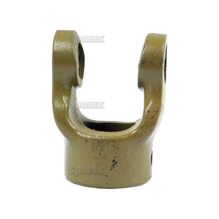 Image of a Sparex PTO Yoke - Pinhole Yoke (U/J Size: 23.8 x 61.2mm) with a yellowish finish, featuring top holes for connection points and the Sparex logo partially visible. The Universal Joint Dimensions (23.8 x 61.2mm) and Bore Ø (1 3/8'') specifications are crucial for PTO Series compatibility, as per Sparex Part No.S.6014.