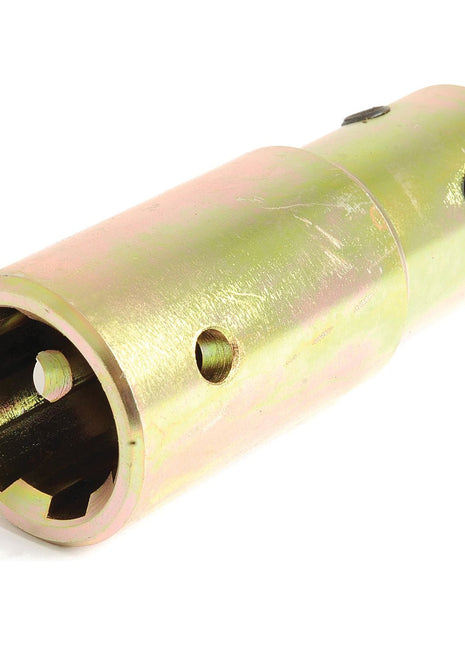 The Sparex PTO Pump Adaptor, Bore Ø1'' x Female spline 1 3/8'' - 6 with Grub Screw (Part No.S.4984) is a cylindrical metal adapter featuring a hexagonal opening on one end and a circular opening with a grub screw connection on the other, making it ideal for use as a PTO pump adaptor.