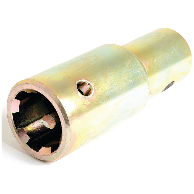A cylindrical metal tool with an open hexagonal socket and a side hole, designed specifically for the Sparex PTO Pump Adaptor - Bore ⌀3/4'' x Female spline 1 3/8'' - 6 with Grub Screw (S.4982).