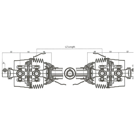 Technical diagram of the Sparex PTO Shaft - EUCV Wide Angle - Both Ends, with detailed measurements and labelled parts, showing a cross-sectional view and dimensions, (Lz) Length: 1010mm, 1 3/8'' x 6 Spline 80° W.A. to 1 3/8'' x 6 Spline 80° W.A. | Sparex Part No.S.119796.