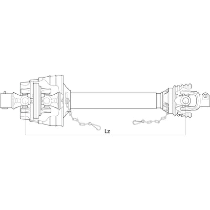 Technical drawing of the Weasler PTO Shaft - EUCV Wide Angle with a universal joint at one end, labeled with the dimension "Lz" indicating its length of 1010mm. Product details: 1 3/8'' x 6 Spline 80° W.A. to 1 3/8'' x 6 Spline Q.R., Sparex Part No.S.39027.