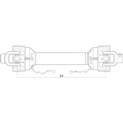 Technical drawing of a mechanical component, depicting a cylindrical shaft labeled "Weasler PTO Shaft - (Lz)" with Easylock connectors on both ends. The shaft measures 1010mm in length and features 1 3/8'' x 6 Spline Q.R. connections at both ends. Two pin bolts are shown on each end of the shaft with chain links attached, alongside an HP Rating @ 540RPM. Manufactured by Sparex (S.39002).