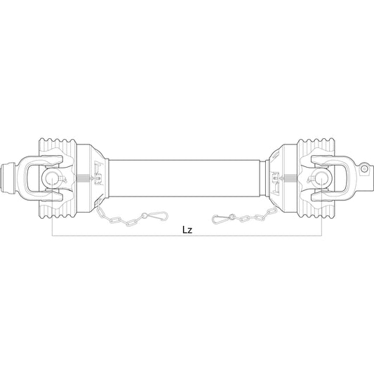 Technical drawing of a mechanical part featuring two identical components connected by a central PTO shaft labeled "S.39003," with chains linking sections on each end. This assembly, compatible with the Weasler German Series, guarantees enhanced protection through its Easylock Guard Type from Sparex. The Weasler PTO Shaft (Lz) has a length of 1210mm and comes with 1 3/8'' x 6 Spline Quick Release (Q.R.) connectors on both ends.