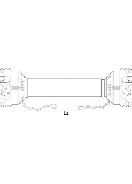 Technical diagram of a mechanical component, illustrating a shaft with two couplings at either end, with the length marked as "Lz". The setup is compatible with the Sparex Weasler PTO Shaft (S.39019) which has an (Lz) length of 1210mm and features 1 3/8'' x 6 Spline Q.R. connections on both ends.