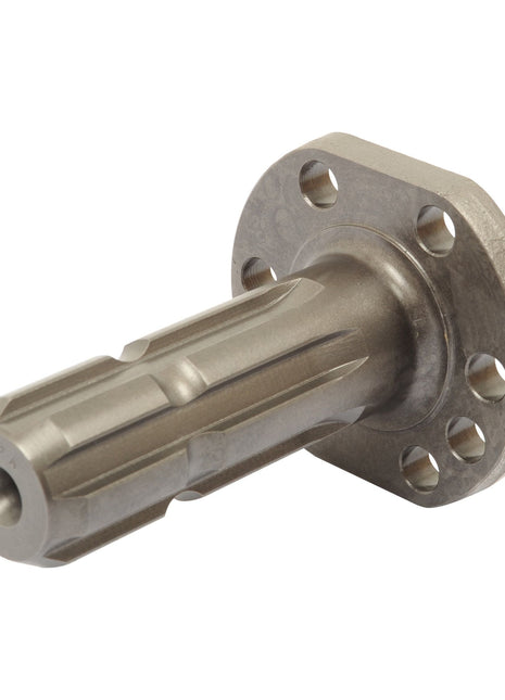 Close-up of the Sparex PTO Shaft - S.43920, featuring splines and a metal flange with six holes, designed for high-performance applications.