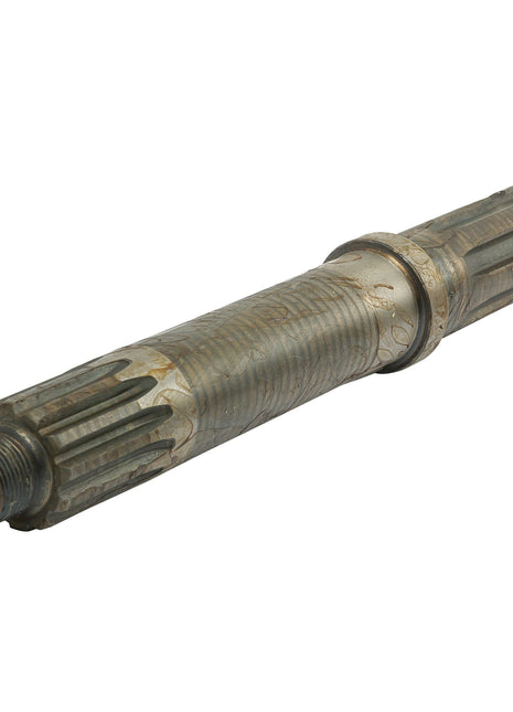 The Sparex PTO Shaft - S.69866, a metal mechanical component featuring ridges and grooves, likely used in machinery or automotive applications, lies horizontally on a white background.
