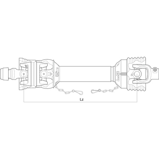 Technical drawing of the Weasler PTO Shaft - WWCV Wide Angle from the Sparex brand, illustrating various interconnected components such as clamps, fasteners, and a chain. The labels and dimensions for the one side 1 3/8'' x 6 Spline 80° W.A. to 1 3/8'' x 6 Spline Q.R., with an (Lz) length of 1010mm, are marked. This corresponds to Sparex Part No.S.138094.