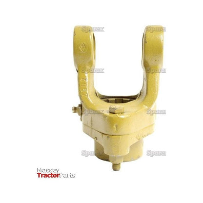 A yellow metal tractor part with two prongs, labeled as Sparex PTO Shearbolt Clutch (U/J Size: 27 x 70mm) Size: 1 3/8''-6 Spline - S.6153, against a white background. It features universal joint dimensions tailored for optimal torque efficiency on PTO series models.
