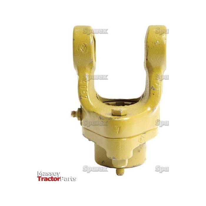 A PTO Shearbolt Clutch (U/J Size: 27 x 74.5mm), branded "Sparex," in a yellow yoke design to fit the German Series AW21/W2300, size 1 3/8''-6 Spline - S.6157, from Massey Tractor Parts.