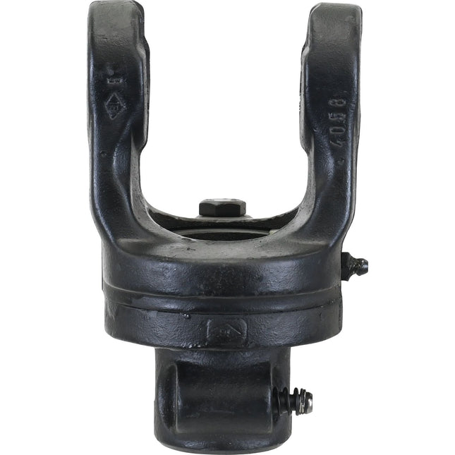 An image of a Sparex PTO Shearbolt Clutch (U/J Size: 23.8 x 61.2mm), featuring a black metal U-joint yoke with a central bolt and threaded holes, exemplifies the robust design seen in the German Series AW20/W2200.