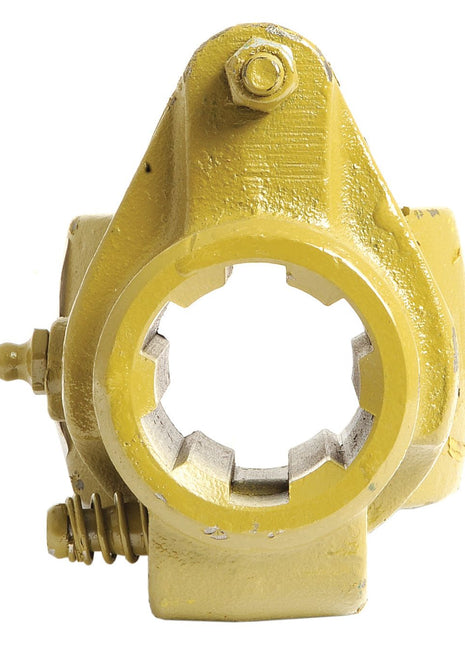 Front view of a yellow PTO Shearbolt Clutch (U/J Size: 23.8 x 61.2mm), part of the German Series AW20/W2200, featuring a gear-like central opening, a bolt on the left, and additional hardware on the bottom. This component is specified as size 1 3/8''-6 Spline - S.6156 from Sparex.