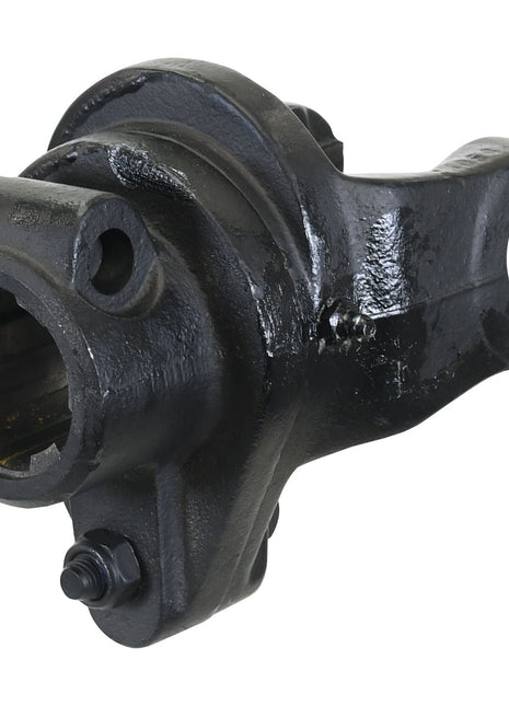 Close-up of a black, heavy-duty PTO Shearbolt Clutch (U/J Size: 30.2 x 92mm) with a hollow center and bolt attachments, designed for industrial machinery applications. This 1 3/4''-6 Spline component from the German Series by Sparex is built to withstand high torque demands.