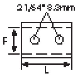The technical drawing illustration of the PTO Splined Coupling - Female spline 1 1/8'' - 6 with - S.286 by Sparex shows dimensions of the component with labeled F and L dimensions, featuring two circular openings along the top. Measurements are noted as 21.84° and 3.3mm, providing detailed manufacturing information to ensure precision in production.
