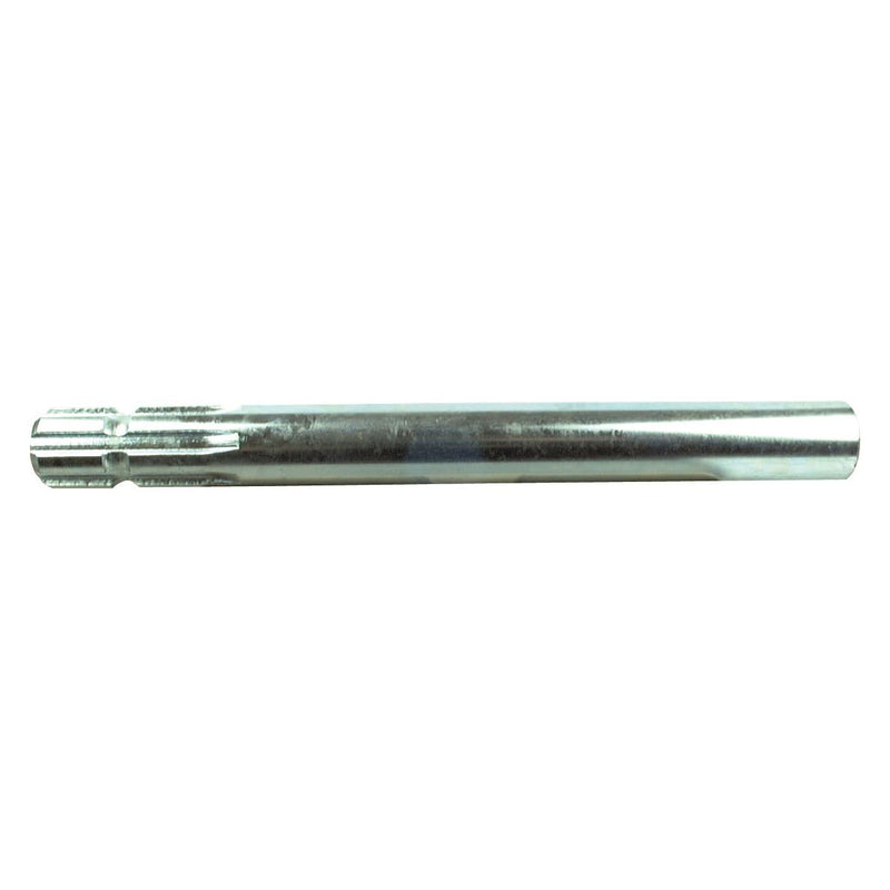 A cylindrical metal object with a slightly ridged texture near one end, resembling the Sparex PTO Splined Shaft - One End - 1 3/8'' - 6 Spline, Length: 350mm (Part No. S.16427).